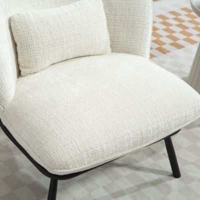 Fauteuil lounge en tissu chenillé blanc piètement métal noir - GASBY