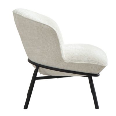 Fauteuil lounge en tissu chenillé blanc piètement métal noir - GASBY