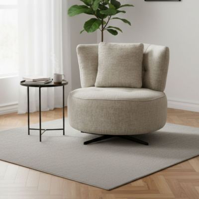 Fauteuil lounge pivotant en tissu chenillé beige piètement métal noir avec coussin dorsal - MIRAGE