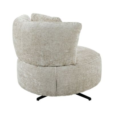 Fauteuil lounge pivotant en tissu chenillé beige piètement métal noir avec coussin dorsal - MIRAGE