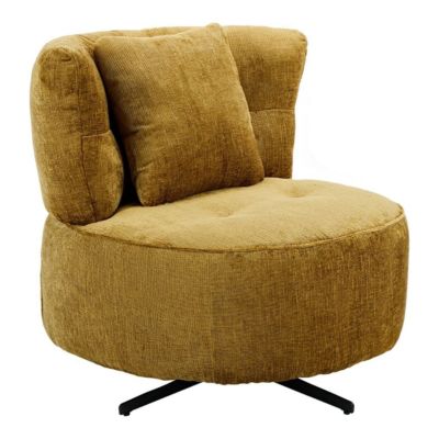 Fauteuil lounge pivotant en tissu chenillé jaune moutarde piètement métal noir avec coussin dorsal - MIRAGE