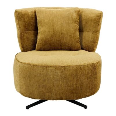 Fauteuil lounge pivotant en tissu chenillé jaune moutarde piètement métal noir avec coussin dorsal - MIRAGE