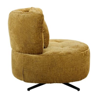 Fauteuil lounge pivotant en tissu chenillé jaune moutarde piètement métal noir avec coussin dorsal - MIRAGE