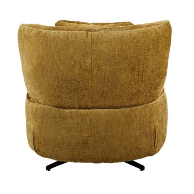 Fauteuil lounge pivotant en tissu chenillé jaune moutarde piètement métal noir avec coussin dorsal - MIRAGE