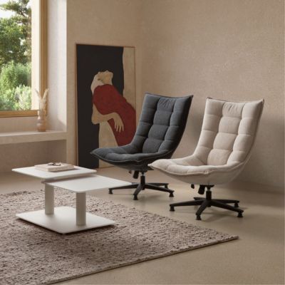 Fauteuil lounge pivotant tissu maille douce gris foncé pied étoile métal noir - CEVIA
