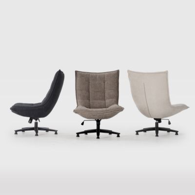 Fauteuil lounge pivotant tissu maille douce gris foncé pied étoile métal noir - CEVIA