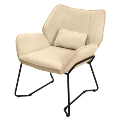 Fauteuil lounge Sand, fauteuil de relaxation avec revêtement en lin et pieds métalliques noirs