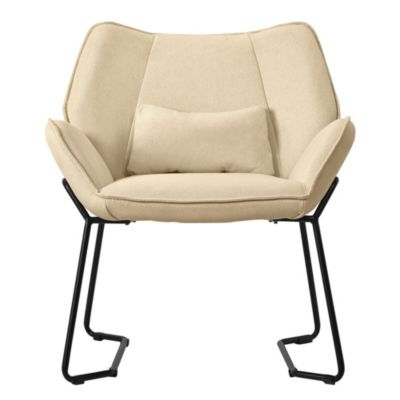 Fauteuil lounge Sand, fauteuil de relaxation avec revêtement en lin et pieds métalliques noirs