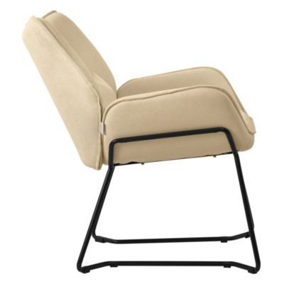 Fauteuil lounge Sand, fauteuil de relaxation avec revêtement en lin et pieds métalliques noirs