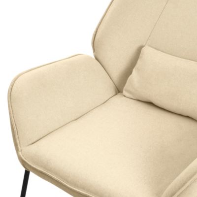 Fauteuil lounge Sand, fauteuil de relaxation avec revêtement en lin et pieds métalliques noirs