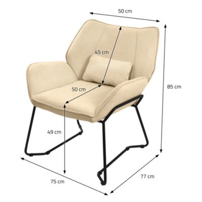 Fauteuil lounge Sand, fauteuil de relaxation avec revêtement en lin et pieds métalliques noirs