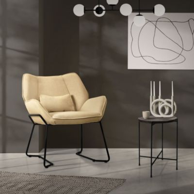 Fauteuil lounge Sand, fauteuil de relaxation avec revêtement en lin et pieds métalliques noirs
