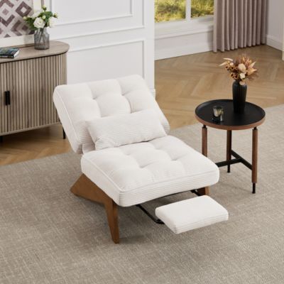 Fauteuil lounge sans dossier réglable avec repose-pieds, coussin lombaire et pieds en bois pour salon/chambre/bureau