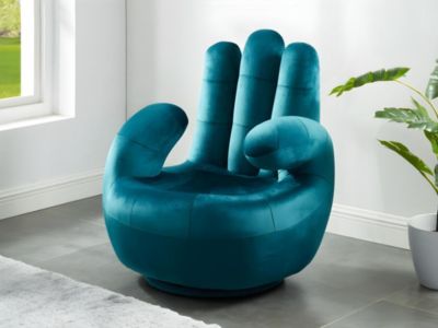 Fauteuil main pivotant CATCHY en velours - Bleu canard