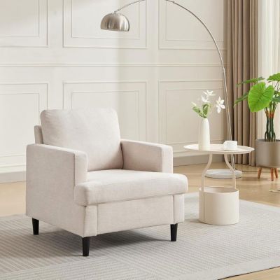 Fauteuil Moderne à Dossier,Fauteuil Relax - Scandinave - Beige - Rembourré en Lin - Pieds en Métal - 1 Place