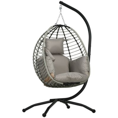 Fauteuil oeuf suspendu balancelle pliable avec coussin et support gris