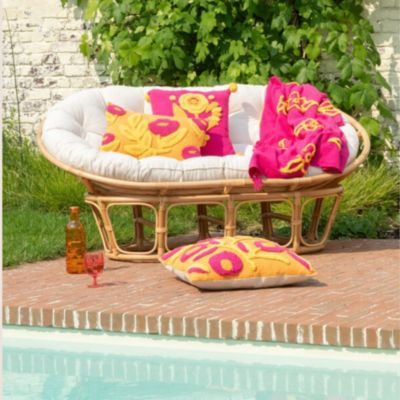 Fauteuil papasan double en rotin beige  - MIKA