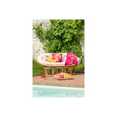 Fauteuil papasan double en rotin beige  - MIKA