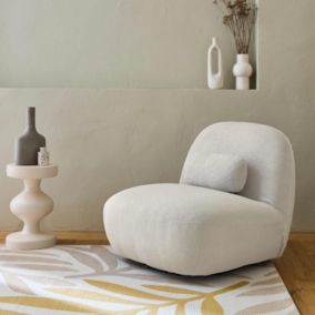 Fauteuil pivotant 360 en bouclette texturée blanc crème. piètement en métal noir mat - SPINO