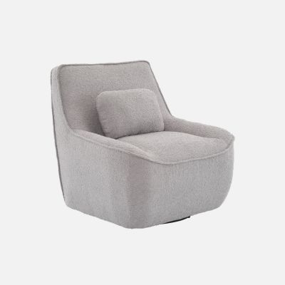 Fauteuil pivotant 360 en bouclette texturée gris clair avec coussin intégré et déhoussable - LOUNGE L 83 x P 83 x H 83cm