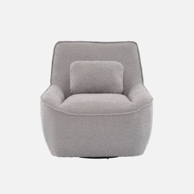 Fauteuil pivotant 360 en bouclette texturée gris clair avec coussin intégré et déhoussable - LOUNGE L 83 x P 83 x H 83cm