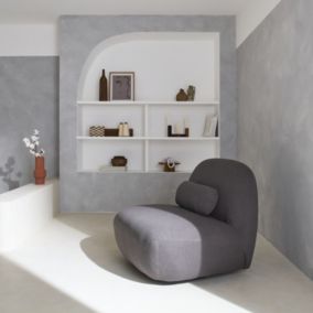 Fauteuil pivotant 360 en bouclette texturée gris souris. piètement en métal noir mat - SPINO