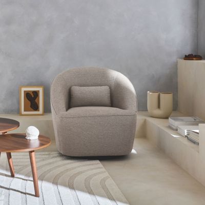 Fauteuil pivotant 360 en tissu grège. avec coussin LANA L 80 x P 73 x H77cm