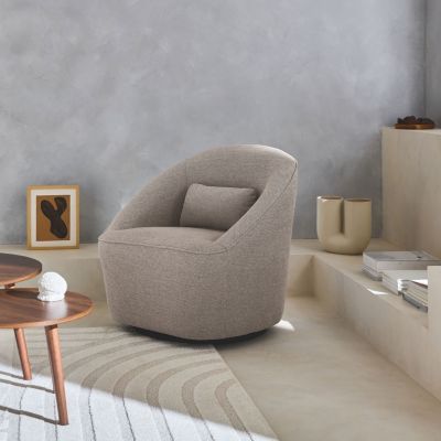 Fauteuil pivotant 360 en tissu grège. avec coussin LANA L 80 x P 73 x H77cm