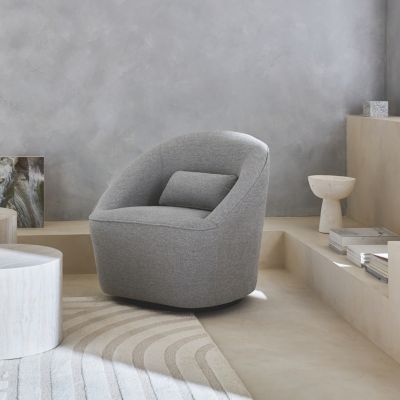 Fauteuil pivotant 360 en tissu gris clair. avec coussin LANA L 80 x P 73 x H77cm