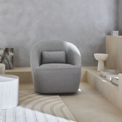 Fauteuil pivotant 360 en tissu gris clair. avec coussin LANA L 80 x P 73 x H77cm