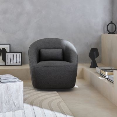 Fauteuil pivotant 360 en tissu gris foncé avec coussin. LANA L 80 x P 73 x H77cm