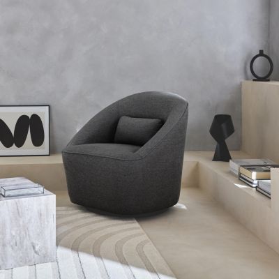 Fauteuil pivotant 360 en tissu gris foncé avec coussin. LANA L 80 x P 73 x H77cm