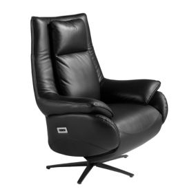 Fauteuil Pivotant en Cuir Noir avec Accoudoirs et Mécanisme Relax