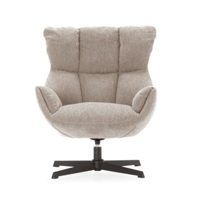 Fauteuil pivotant grand confort en tissu chenillé crème piètement métal laqué noir - LINETTE