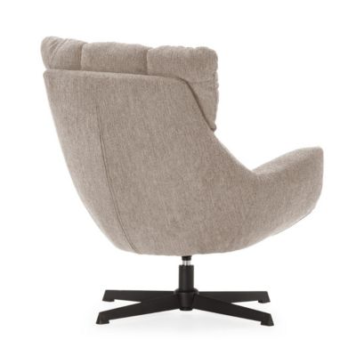 Fauteuil pivotant grand confort en tissu chenillé crème piètement métal laqué noir - LINETTE