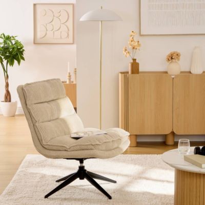 Fauteuil Pivotant Harper en Tissu Beige L74,5xl64xH87 cm - Atmosphera Créateur d'intérieur