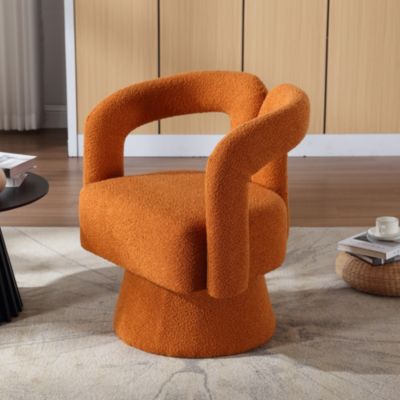 Fauteuil Pivotant Rond en Velours, Design Confortable pour Salon, Chambre ou Bureau, couleur orange