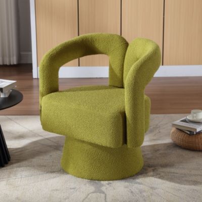 Fauteuil Pivotant Rond en Velours, Design Confortable pour Salon, Chambre ou Bureau, vert