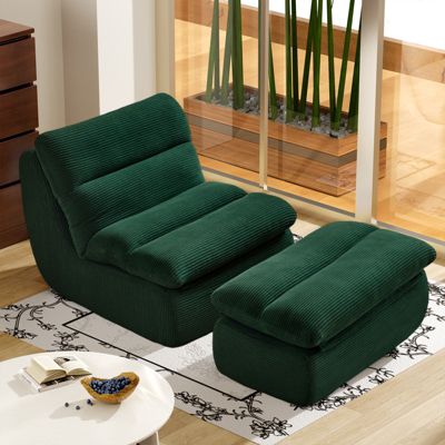 Fauteuil Poire Vert En Velours Côtelé Avec Repose-pieds Chaise Lounge Moderne