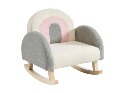 Fauteuil pour enfant à bascule en tissu bouclette crème, gris et rose ESLIDA