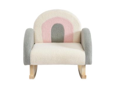 Fauteuil pour enfant à bascule en tissu bouclette crème, gris et rose ESLIDA