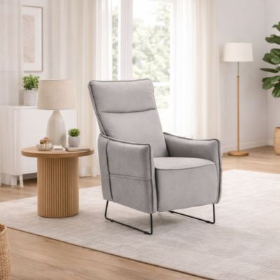 Fauteuil Relax design en tissu gris clair piètement métal luge - HASSAN