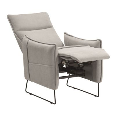 Fauteuil Relax design en tissu gris clair piètement métal luge - HASSAN