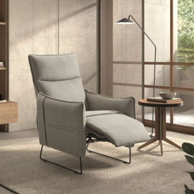 Fauteuil Relax design en tissu gris clair piètement métal luge - HASSAN