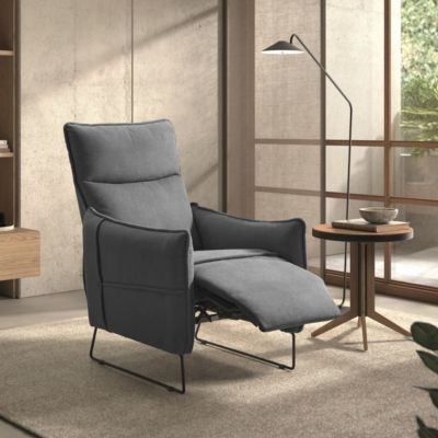 Fauteuil Relax design en tissu gris foncé piètement métal luge - HASSAN