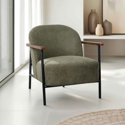 Fauteuil relax en acier, bois et tissu vert foncé  Oviala