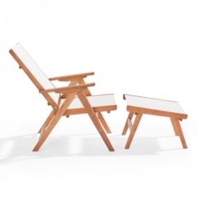 Fauteuil relax en bois d'eucalyptus avec repose-pieds blanc  Oviala