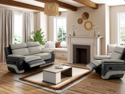 Fauteuil relax en microfibre gris clair et bandes anthracites TALCA