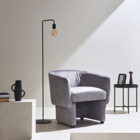 Fauteuil relax en tissu avec forme de dossier et piètement arrondis gris clair