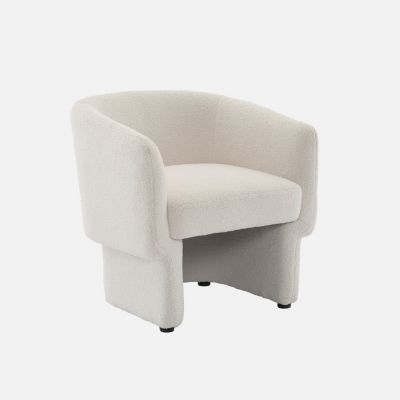 Fauteuil relax en tissu bouclettes avec forme de dossier et piètement arrondis